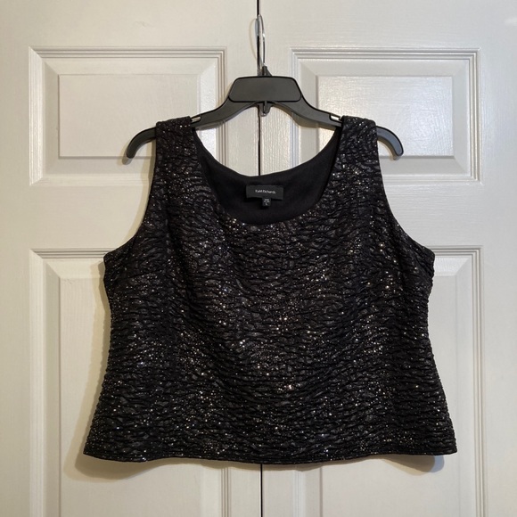 R&M Richards Tops - R&M Richards Black Glitter Shimmer Sleeveless Evening Tank Top Size L Large